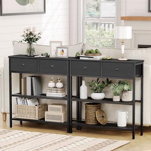 HOOBRO 20 Gallon Fish Tank Stand with Power Outlets and LED Light, Small Entryway Table with 3-Tier Storage Shelves, Turtle Tank Stand with Cabinet Storage, for Living Room, Hallway BB72XG01 BB40UDFT0