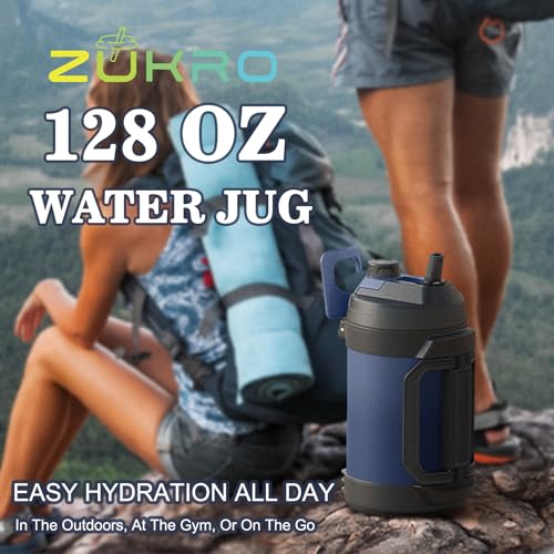 Zukro 1 Gallon Insulated 18/8 Stainless Steel Water Jug, Keep Cold 48 Hrs - color: Gradient Cyan