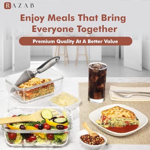 Razab 4 PC 1860ml / 63 Oz / 8 Cups Large Glass Food Storage Containers with Lids - Glass Meal Prep Containers for Roasting & Storing Leftover, Lunch Container with Lids, Microwave & Oven Safe - color: Pink