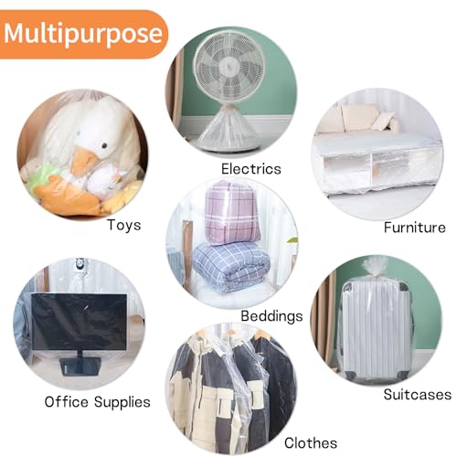 40" x 60" Extra Large Clear Plastic Storage Bags, 4 Pack Huge Waterproof Storage Bags with 4 Ties for Luggage, Suitcase, Furniture, Chair, Mini Bike, Holiday Decoration