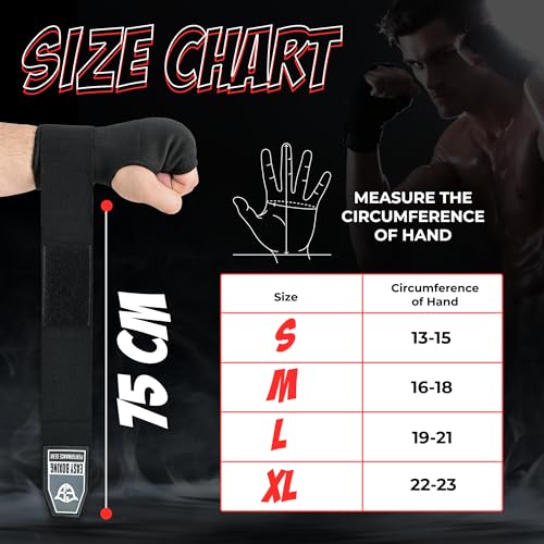 Inner Gel Gloves, Hook and Loop Closure, Breathable Wrist Wraps for Boxing and MMA Training, Black, 75cm - size: Large-X-Large