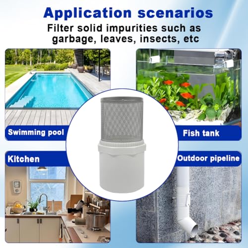 2" Stainless Steel Filter Cover Connected to 2 inch/DN50 PVC Water Pipe, Suction Strainers Used to Remove Debris and Reduce Solid Entry