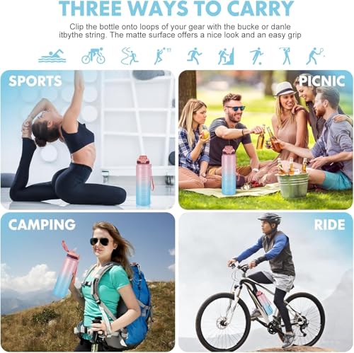 Water Bottle with Straw 1L,Boys Water Bottles with Straw 1 Litre,Waterbottle Leak-Proof Sports Water Bottle,Plastic Drinks Bottles Toxin Free,Bpa-Free (Pink Blue) - color: 10-Pink Blue