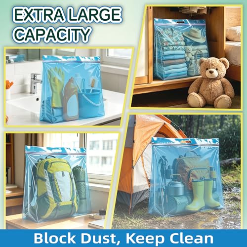 15 Gallon Extra Large Storage Bags with Handles, 3.5 Mil Thick 24"x24" with Clear Zipper Heavy Duty for Home, Moving and Travel, 3 Packs, Blue