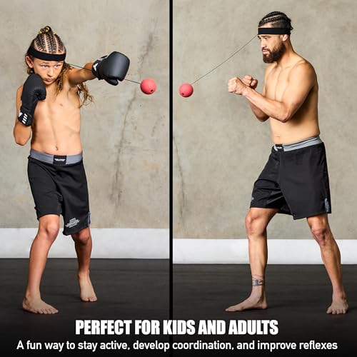 Elite Sports Reflex Ball with Headband – Reaction & Speed Ball Trainer for Eye Coordination, Boxing, MMA, BJJ & Fitness – 2 Detachable Training Balls (1 Soft, 1 Hard)