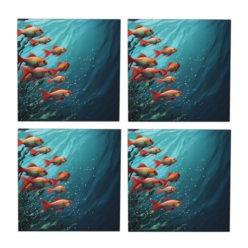 Coasters Set of 4 Round Ceramic Coaster Fish Aquarium Coasters for Drinks Absorbent Mugs Pads with Holder Heat Resistant Coffee Cup Pad for Kitchen Office - color: Square
