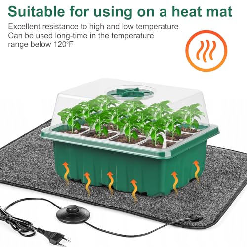 12 Pack Seed Starter Tray Seed Starter Kit (144 Cells Total Tray) with Humidity Adjustable Dome, for Seeds Growing Starting Plant Germination Trays, Mini Green House Germination Trays.