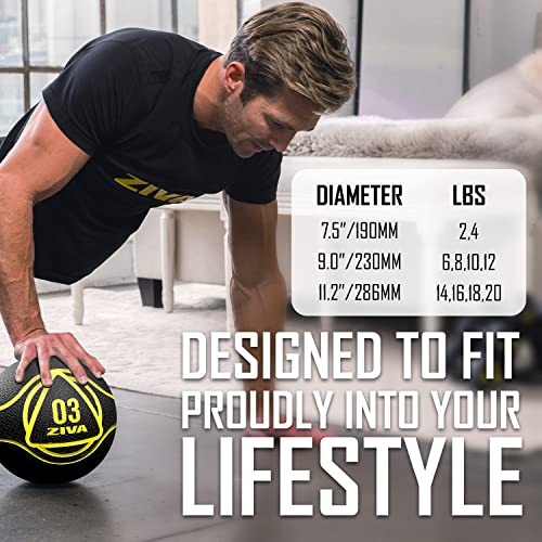 ZIVA Medicine Ball – Durable Rubber Weighted Ball with Easy-Grip Textured Shell for Core, Balance and Strength Training – Commercial Quality (Black, 4–20 lb) - style: 15lb Black+Gray