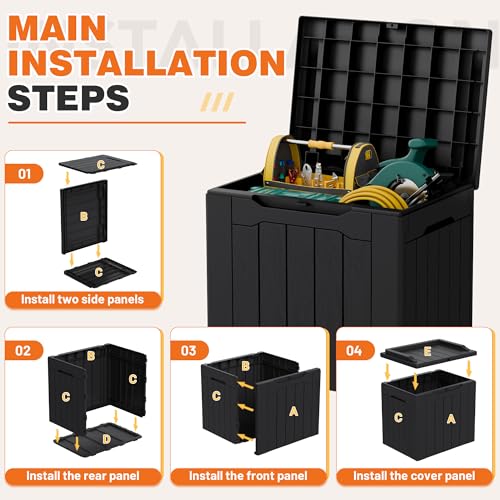 32 Gallon Deck Box Outdoor Indoor Waterproof Storage Box for Patio Furniture, Pool Accessories, Garden Tools, and Cushion Storage, Black