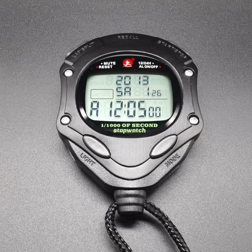 Stopwatch Timer, Digital Stop Watch with 0.01second & 0.001second Timing, Metal 10/100/400 Laps Memory, Rolilink Large dispaly Alarm Clock for Coach Sports Running Marathon - color: 100 Lap-backlight-black