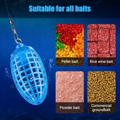 10Pcs Fishing Bait Cage, Sea Fishing Feeder with Locking Swivel, Large Capacity Groundbait Holder for Shrimp Pellet, Quick Release - size: Small