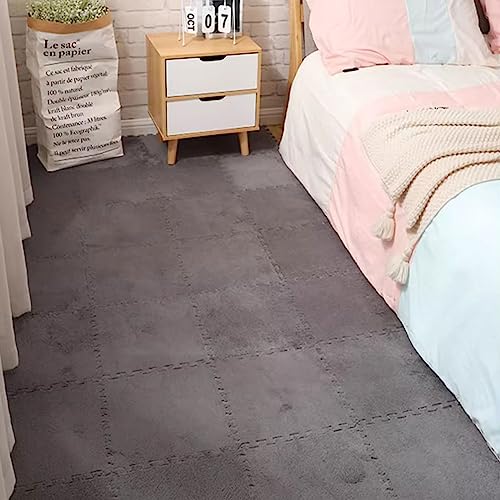 12pcs Plush Puzzle Foam Floor Mat Square Foam Tiles(Grey) - color: Grey