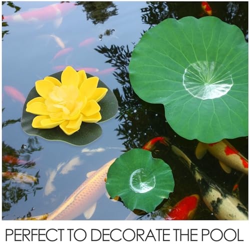 TIDTALEO Artificial Floating Lotus Flowers with Fake Lily Pads, 10cm Faux Water Lilies in 8- for Pool, Aquarium, Pond Decoration and Indoor Outdoor Display