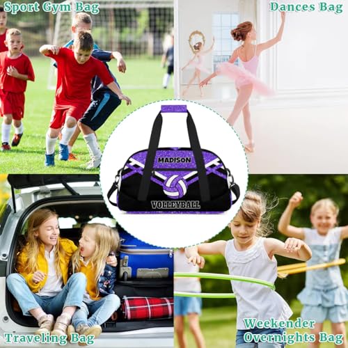 Custom Name Overnight Duffel Bag Volleyball Bag Purple Black Glitters | Personalized Sports Gym Bag Travel Weekender Bags - color: Purple Black