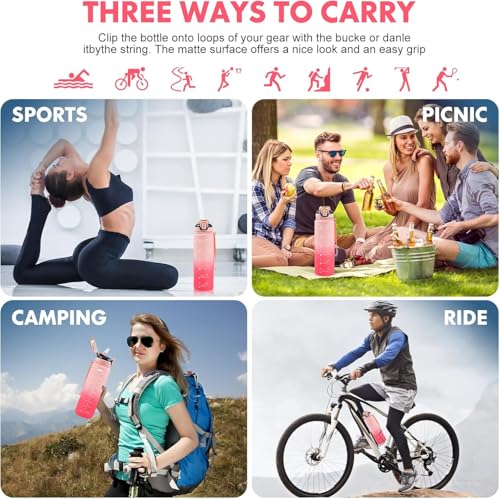 Water Bottle with Straw 1L,Boys Water Bottles with Straw 1 Litre,Waterbottle Leak-Proof Sports Water Bottle,Plastic Drinks Bottles Toxin Free,Bpa-Free (Pink) - color: 03-Pink