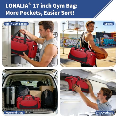 30L Gym Sport Duffle Bag, 17 inch, Red - color: Red
