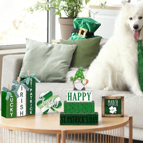 11 Pcs St. Patrick's Day Table Decorations Shamrocks Tiered Tray Home Decor Irish Centerpiece Decorative Wood Books Table Top Decor Clover Wooden Sign for Party Supplies - style: Shamrocks