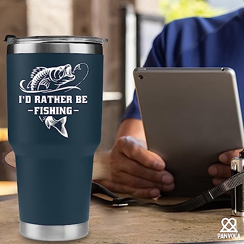 Panvola I'd Rather Be Fishing Fisherman Tumblers Fishing Gifts To Husband Dad Grandpa Boyfriend From Wife Mom Grandson Granddaughter Girlfriend Vacuum Insulated Tumbler (Blue, 30 oz) - size: 30 Ounces