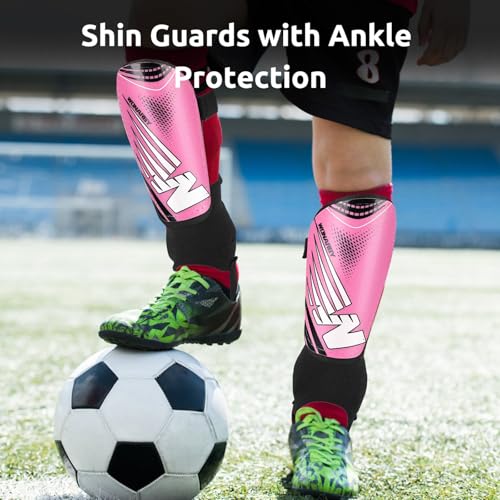 Shin Guards Soccer Youth Kids, Shin Guard Boys Girls Teenagers 2-18 Yrs Old | Soccer Shin Guards with Ankle Sleeves Protection - Football Shin Pads Equipment with Adjustable Strap - color: Pink, size: Small
