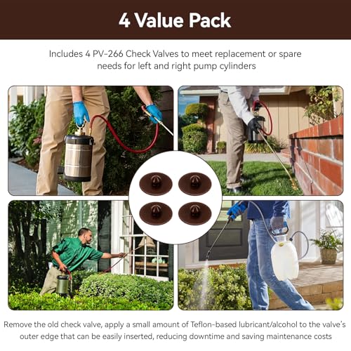 4 Pack PV-266 Viton Check Valve Replacement for B&G Sprayers BG2022 BG2032 2300 2222 Models, Hand Pump Sprayer Valve Parts for 1 & 2 Gallon Garden Backpack Sprayers, Leak-Proof Pump Repair Kit