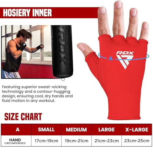 RDX Boxing Hand Wraps Inner Gloves Men Women, Half Finger Elasticated Bandages, Under Mitts Fist Protection, Muay Thai, Kickboxing, MMA, Martial Arts Speed Bag Punching Training - color: Red White, size: X-Large
