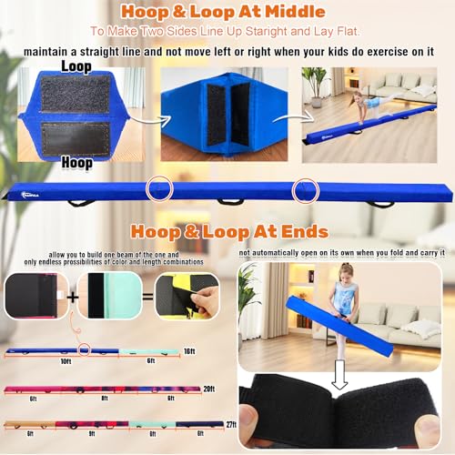 Marfula 6 FT / 8 FT / 9 FT Folding Gymnastics Beam Foam Balance Floor Beam - color: Blue, size: 10 Ft