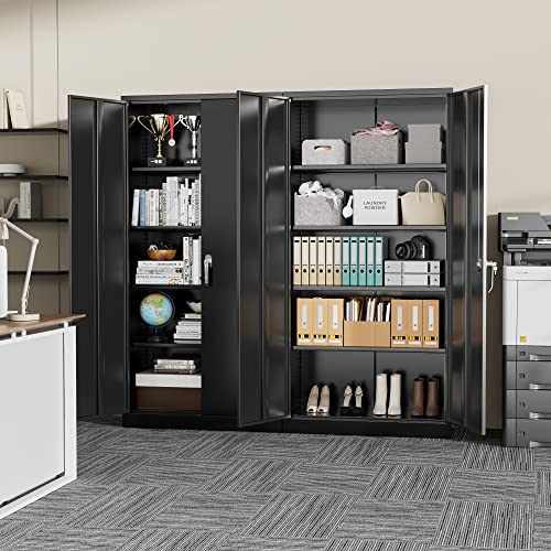 Storage Cabinet, 72” Black Garage Steel Locking Cabinet with Doors and 4 Adjustable Shelves, Tall Lockable File &Tool Cabinet for Home Office, Metal Classroom Cabinet Basement