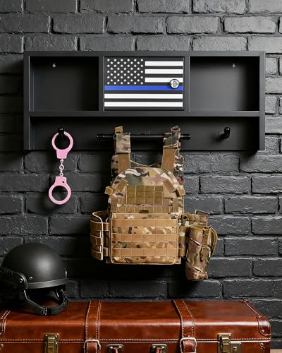 Police Gear Organizer Rack - Heavy Duty Metal Tactical Equipment Storage Stand with Lock, Wall Mount Hooks for Body Armor Vest, Duty Belt & Helmet (Law Enforcement/Military)