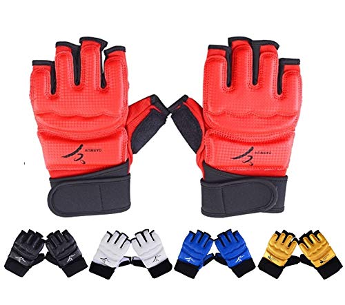 Men Kids Taekwondo Gloves Punch Bag Boxing Martial Arts MMA Sparring Grappling Muay Thai Training PU Leather Wrist Wraps Gloves (Large, Red)