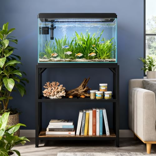 40 Gallon Fish Tank Stand with Power Outlets and Adjustable Shelf, 660LBS Capacity Metal Aquarium Stand for Turtle Tank, Reptile Terrarium and Breeder Tank, Suitable for Home Office, Rustic Brown - color: Rustic Brown