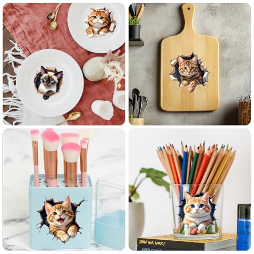 Peacoblue 18 Sheets Rub on Transfers for Crafts, Peeping and Probe Cat 3.6"x3.9" UV DTF Cup Wraps Waterproof Rub on Cold Transfers Stickers for Wood Glass Metal Cup Tumblers Mirrors Mugs Home Decor - style: Peeping and Probe Cat