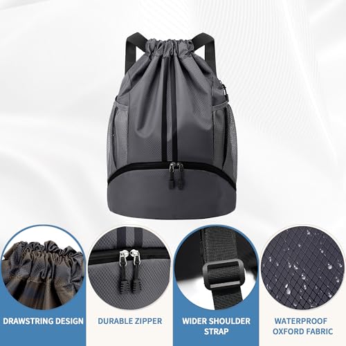 JELUTAR Drawstring Backpack Gym Bag with Shoes Pocket, Dark Grey - color: Dark Grey, size: Medium