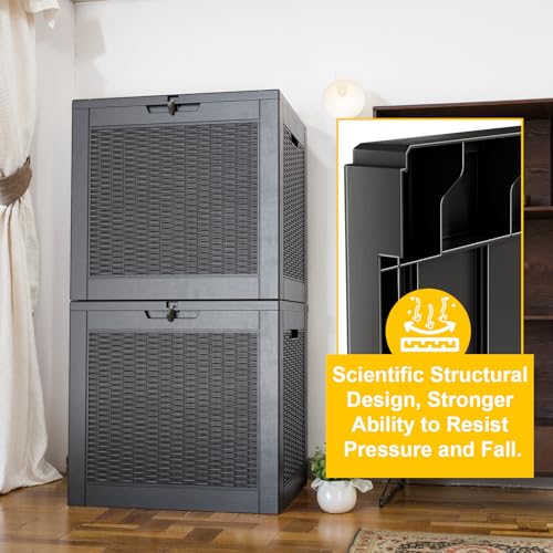 Deck Box Large Outdoor Storage for Patio Furniture,Outdoor Cushions,Garden Tools and Pool Supplies,Waterproof,Resin,Lockable (Black, 35 Gallon)