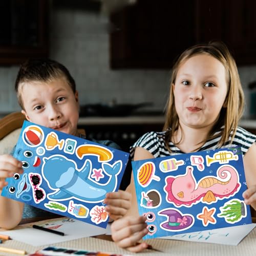 24 Sheets Ocean Stickers for Kids, Make Your Own Sea Animal Mix and Match Sticker Sheets, Make a Face Stickers for Kids Activities Supplies Crafts - style: Ocean Animal Stickers