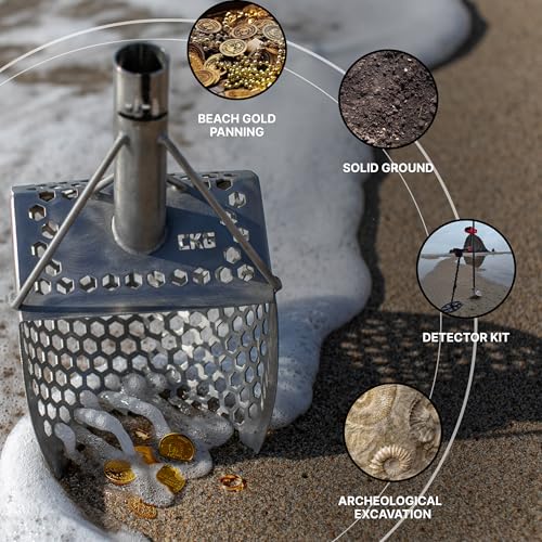 Sand Scoops for Beach Metal Detecting Stainless Steel Beach Metal Detecting Shovel Underwater Treasure Hunting, Metal Detector Accessories(Bag + Scoop + Carbon Fiber Handle), (9x6 + Handle) - size: 9 x 6 in + Handle