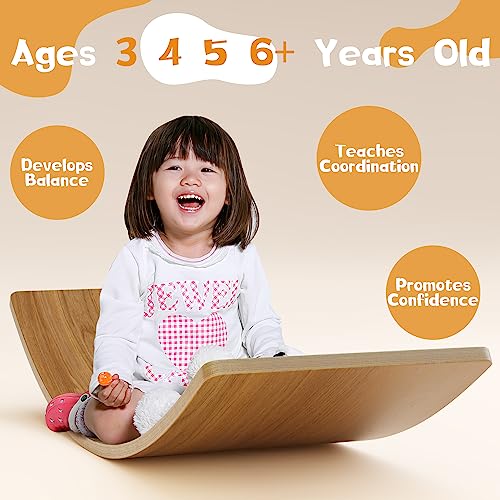 Gentle Monster Wobble Balance Board, Wooden Montessori Toy Rocker Board Natural Wood Kids Toddler Open Ended Learning Toy Yoga Curvy Board for Adult Office Classroom Christmas Gifts - color: Brown