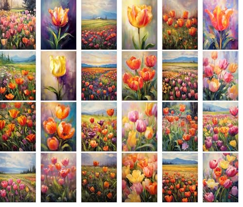 Large Stickers Pack 24 pcs ~ Vibrant Blooms: A Tulip Collection" - This Series of Stickerss captures The Lush Beauty and Vibrant Diversity of Tulip Fields in Full, Picturesque Bloom - color: Fiftyfive