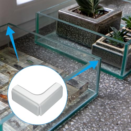 uxcell 4Pcs Glass Fixing Clip, for 3-7mm L-Shaped Glass Combination Fixing Bracket, Aluminum Alloy Reinforced Clip Clamp for Glass Display Cabinet, Fish Tank (Silver Tone)