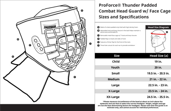 ProForce Thunder Padded Combat Head Guard with Face Cage - Medium, Black