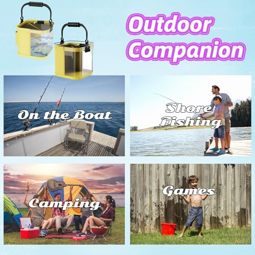 Foldable Fishing Bucket, Easy Water Hauling and Live Fish Bait, Portable Fishing Container for Camping, Fishing, Outdoors, 2 Gal