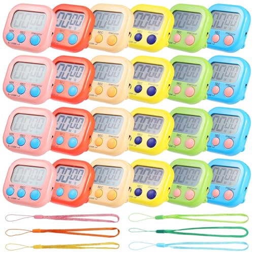 24 PCS Bulk Digital Timer, Timers for Classroom, On/Off Switch Minute Second Countdown Big LCD Display Timer, Loud Alarm for Exercise Cook Baking Teacher