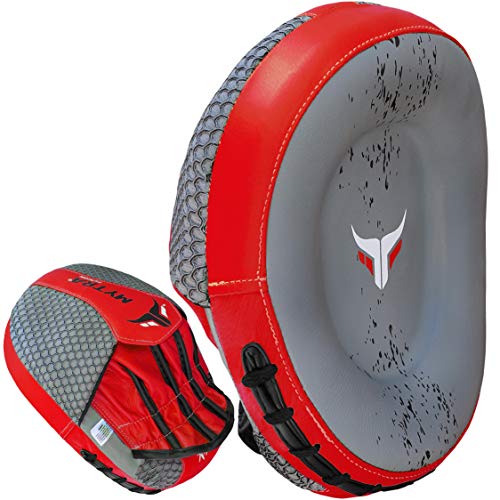 Mytra Fusion Real Leather Target Focus Mitt for Boxing, Punching, Training and Kick Boxing - color: Grey/Red