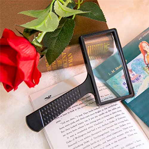 Large Rectangular Handheld Magnifying Glass,5X Magnification,4x2inches Handheld Magnifier,Scratch Resistant Glass Lens,Large Horizontal Viewing Area,for Seniors Reading,Hobbies,Repai, Observation