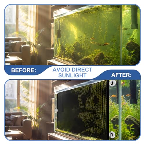 Aquarium Light Blocker Retractable Adjustable Fish Tank Light Blocker Black Mesh Curtain Aquarium Background Backdrop, Easy Installation with Suction Cups, 15.7 x 51 Inch