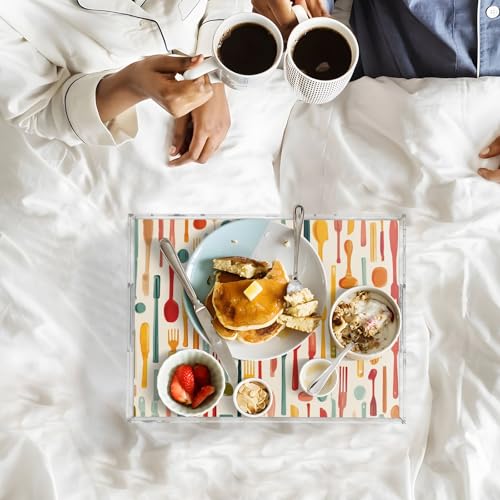 Acrylic Tray Clear Serving Vanity Ottoman Bathroom Coffee Table Countertop Organizer Raised Edge Spill Proof Cartoon Knives Forks Spoons - color: Cartoon Knives Forks Spoons