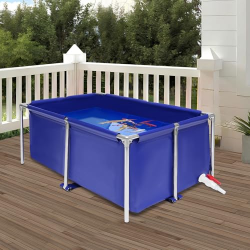 Portable Foldable Fish Tank 120 Gallon, Outdoor Indoor Canvas Aquaculture Pond with Stainless Steel Frame, Rectangular Canvas Fish Pond, Drain Valve, Koi Breeding Pond for Fish Shrimp Lobster Breeding