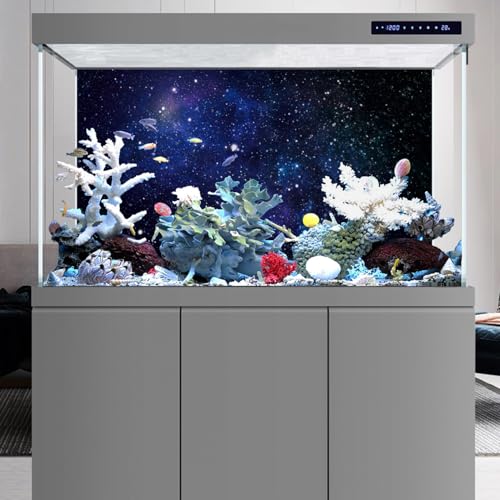AWERT 48x18 inches Galaxy Aquarium Background Blue Starry Sky Universe Space Fish Tank Background Nebula Stars Terrarium Background