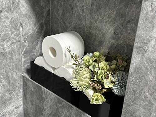 Toilet Paper Holder with Storage Acrylic Basket, Modern Tank Tray with Non-Slip Mat, Black Decor for Bathroom, Vanity, Bedroom, Entryway, Living Room