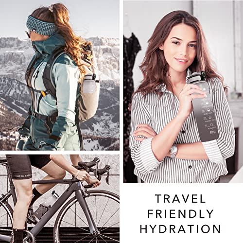 Hyeta Water Bottle with Straw & Time Marker, Plastic 32oz Leakproof - color: Gray-Black