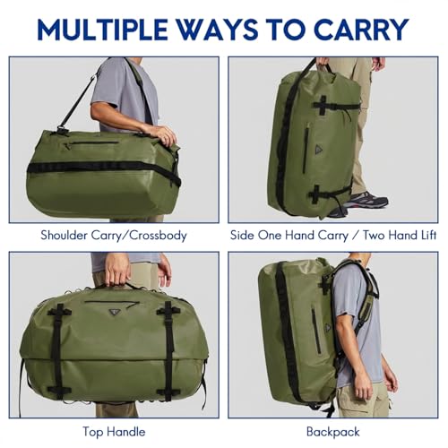 Haimont IPX7 Waterproof Roll-Top Dry Duffel Backpack Bag - color: Army Green, size: 90L